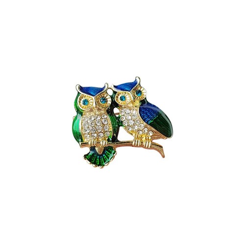 Two owl crystal brooch - two,