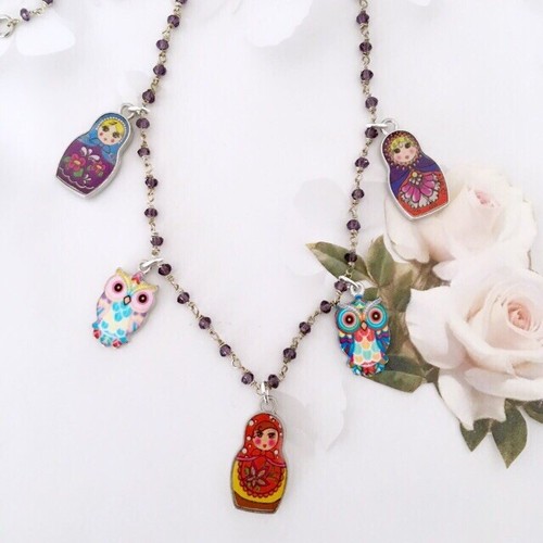 Owl matryoshka necklace - owl,