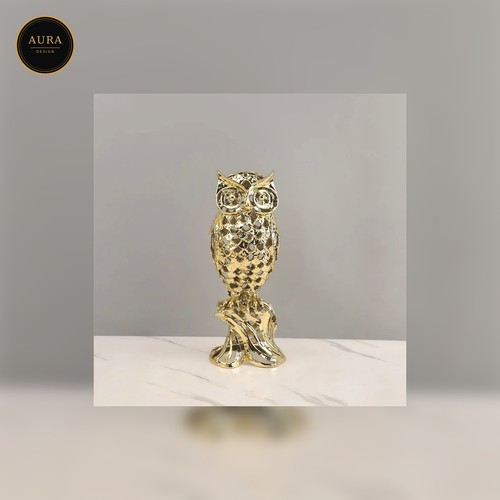 Golden owl with crystals - golden,