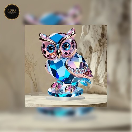 Owl with colored crystals - with,